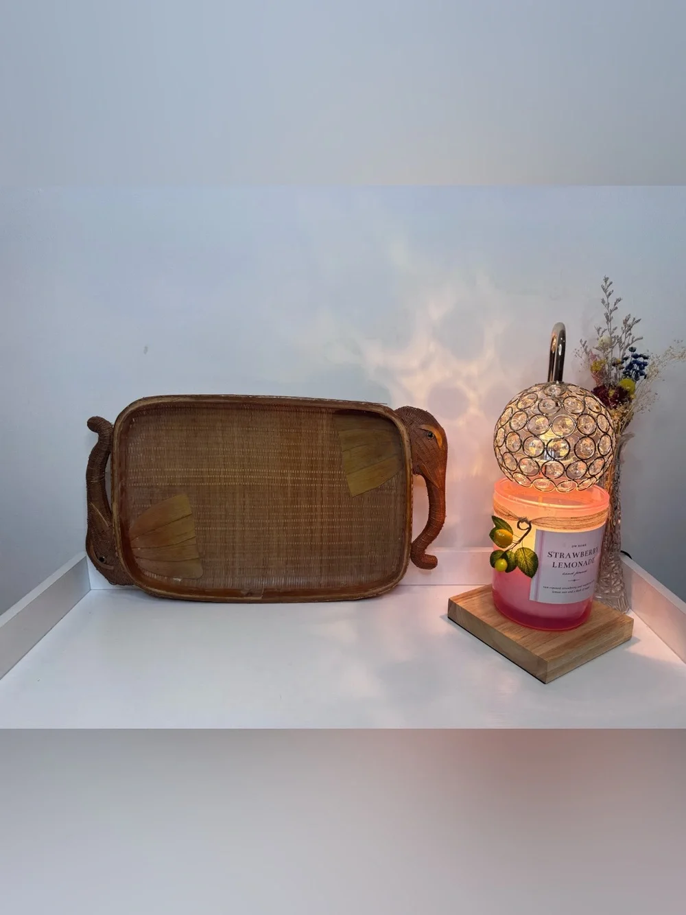 Vintage 1950s Elephant Bamboo/Rattan Wixker Tray